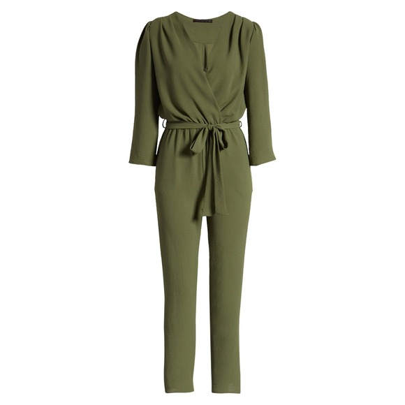 Fraiche by J Olive Green Wrap Waist Tie Jumpsuit Women Size L - Picture 3 of 10